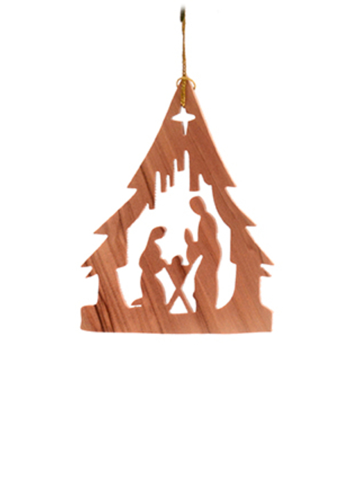 Weihnachtsanhänger: Hl. Familie im Baum 5 x 7 cm