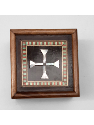 Quadratische Schatulle aus Damaskus, 7 x 7 x 4,5 cm