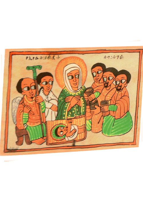 Weihnachts-Faltkarte: Geburt Christi, Äthiopische Darstellung