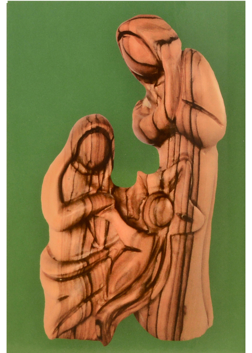 Weihnachts-Faltkarte: Heilige Familie, Olivenholzschnitzerei
