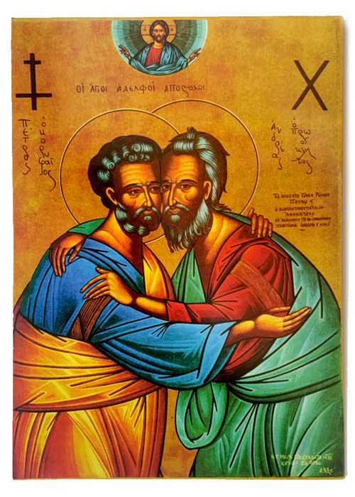 Karte "Andreas und Petrus" in brüderlicher Umarmung - Ikone
