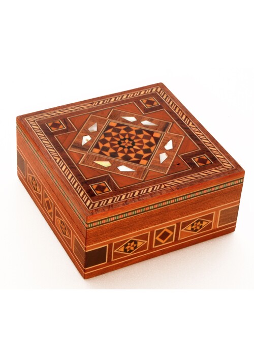 Quadratische Schatulle aus Damaskus, 11 x 11 x 4,5 cm